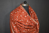 Pashmina Hand embroidered rust jall shawl 40"x80"
