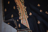 Hand embroidered pashmina black shawl 40X80 inch paisley