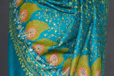 embroidered pashmina green designdar shawl 40X80 inch