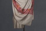 Pashmina hand embroidered beige paldar shawl 40x80 inch