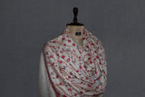 cashmere embroidered fine wool stole white 28x80 inch
