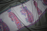 Embroidered fine wool stole designdar 28x80 inch