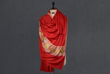 Pashmina Hand embroidered dour red shawl 40"x80"