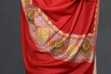 Pashmina Hand embroidered dour red shawl 40"x80"