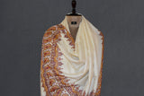 Pashmina hand embroidered cream shawl 40X80 inch