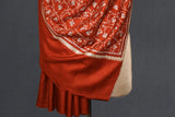 Pashmina Hand embroidered rust jall shawl 40"x80"
