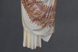Pashmina hand embroidered cream shawl 40X80 inch