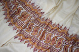 Pashmina hand embroidered cream shawl 40X80 inch