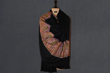 Pashmina hand embroidered black shawl 40X80 inch