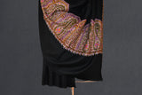 Pashmina hand embroidered black shawl 40X80 inch