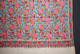 Pashmina Hand embroidered jammawar white shawl 40"x80"