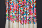 Pashmina Hand embroidered jammawar white shawl 40"x80"