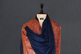 Pashmina hand embroidered blue shawl 40x80 inch
