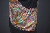 large size Hand embroidered pashmina shawl 43X86 inch  Black paldar