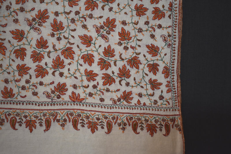 embroidered pashmina white jali shawl 40X80 inch