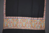 large size Hand embroidered pashmina shawl 43X86 inch  Black paldar