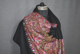 Hand embroidered pashmina shawl black 40X80 inch