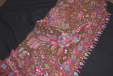 Hand embroidered pashmina shawl black 40X80 inch