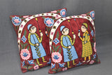 Chain stitch cushion covers set of 2pcs