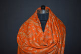 Hand embroidered pashmina jall shawl 40X80 inch orange