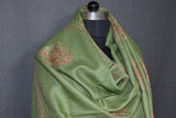 Embroidered shawl fine wool green 40x80 inch