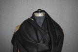 Embroidered shawl fine wool black 40x80 inch