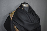 Embroidered shawl fine wool black 40x80 inch