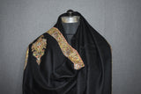 Embroidered shawl fine wool black 40x80 inch