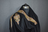 Embroidered shawl fine wool black 40x80 inch