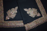 Embroidered shawl fine wool black 40x80 inch