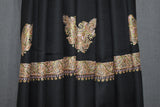 Embroidered shawl fine wool black 40x80 inch