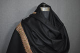 Embroidered shawl fine wool black 40x80 inch