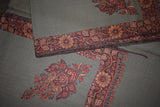 Embroidered shawl fine wool beige 40x80 inch