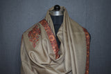 Embroidered shawl fine wool beige 40x80 inch