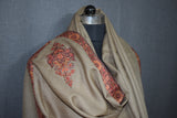 Embroidered shawl fine wool beige 40x80 inch