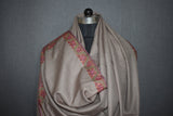 Embroidered shawl fine wool beige 40x80 inch