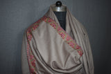 Embroidered shawl fine wool beige 40x80 inch