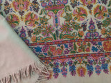 Embroidered pashmina white jamma kalamkari shawl 45X90 inch
