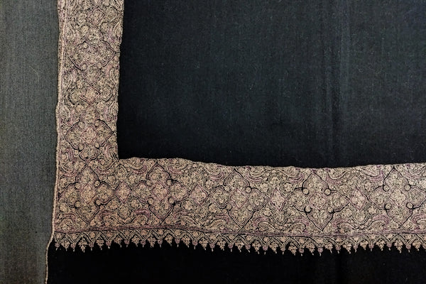 Hand embroidered pashmina stole black 35x78 inch
