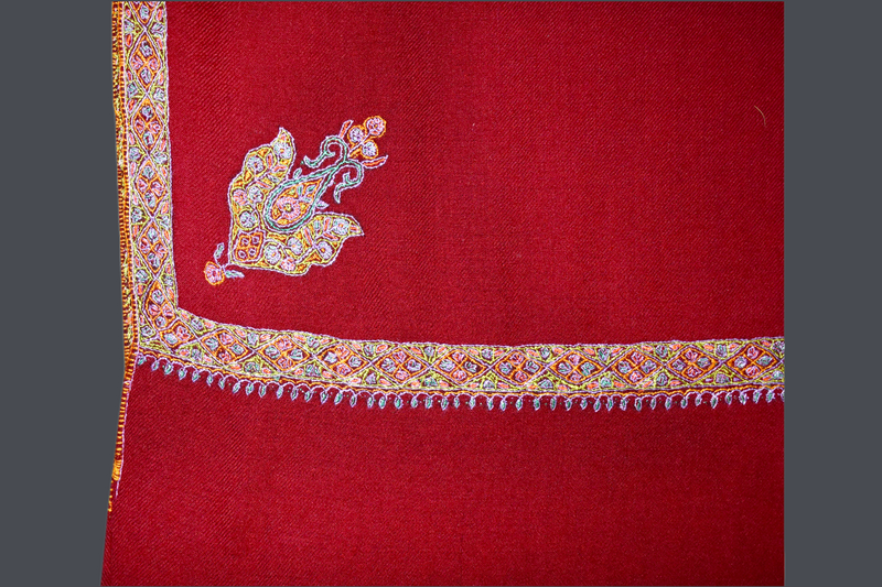 Hand embroidered pashmina shawl maroon 40X80 inch