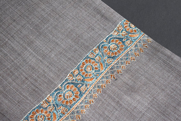 cashmere embroidered fine wool gray stole 28x80 inch