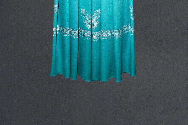 cashmere embroidered fine wool green stole 28x80 inch
