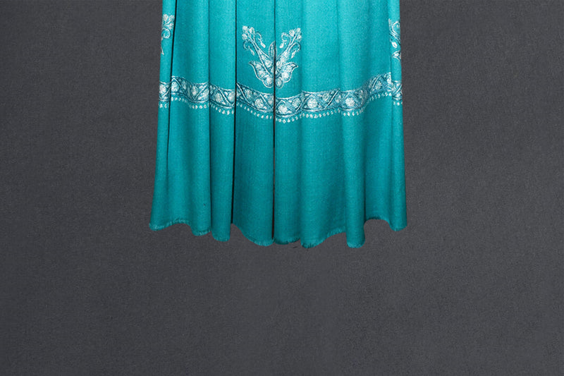 cashmere embroidered fine wool green stole 28x80 inch