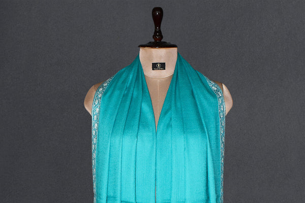 cashmere embroidered fine wool green stole 28x80 inch
