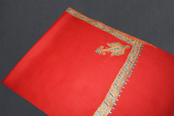 cashmere embroidered fine wool red stole 28x80 inch