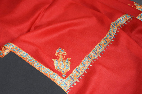 cashmere embroidered fine wool red stole 28x80 inch