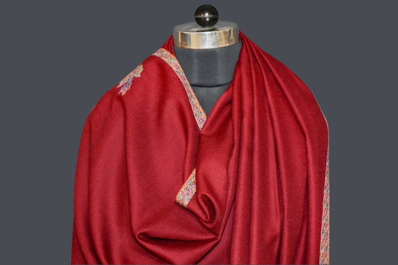 Hand embroidered pashmina shawl maroon 40X80 inch