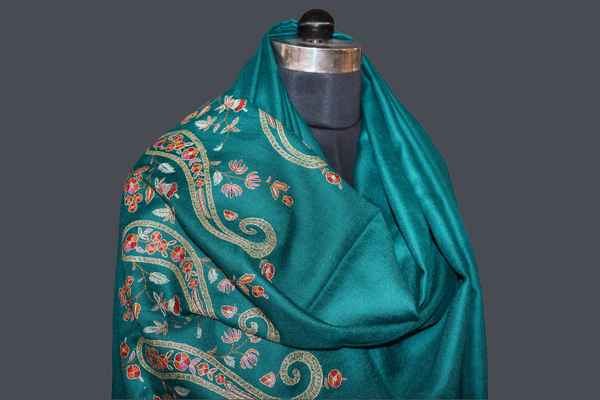 embroidered pashmina paldar shawl 40X80 inch green