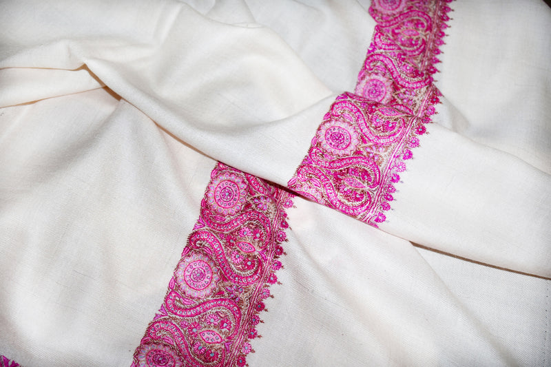 Hand embroidered pashmina shawl white 40X80 inch