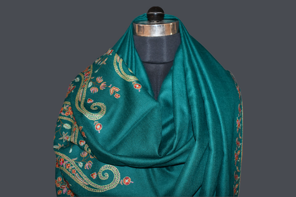 embroidered pashmina paldar shawl 40X80 inch green